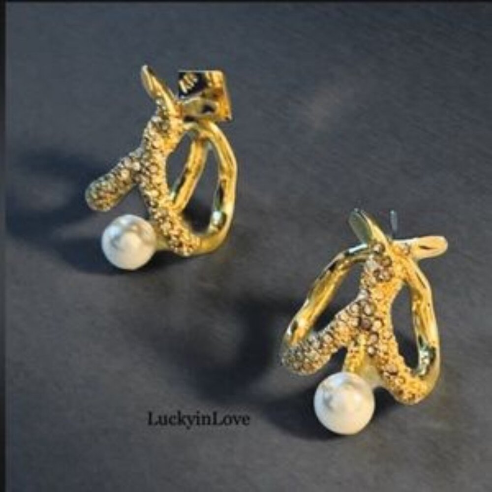 ALEXIS BITTAR • Floating Pearl Molten Gold Crystal Earrings